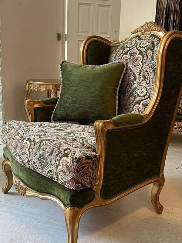 a green and gold chair