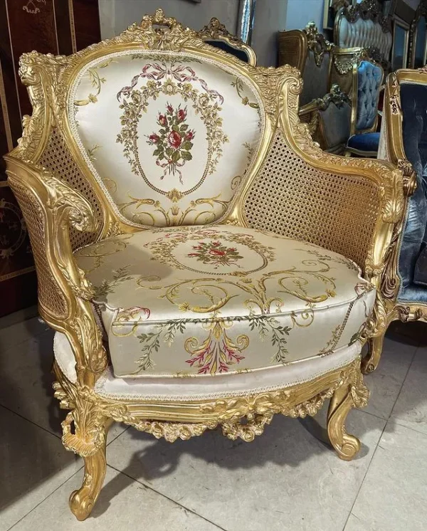 Baroque Royal Floral Embroidered Cane Chair
