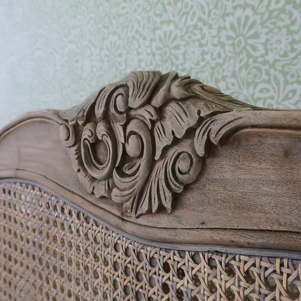 Rustic French Rattan Bed – Vintage Carved Teakwood Bed Frame - Image 6