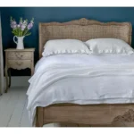 Rustic French Rattan Bed – Vintage Carved Teakwood Bed Frame