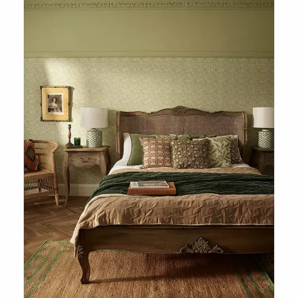 Rustic French Rattan Bed – Vintage Carved Teakwood Bed Frame - Image 5