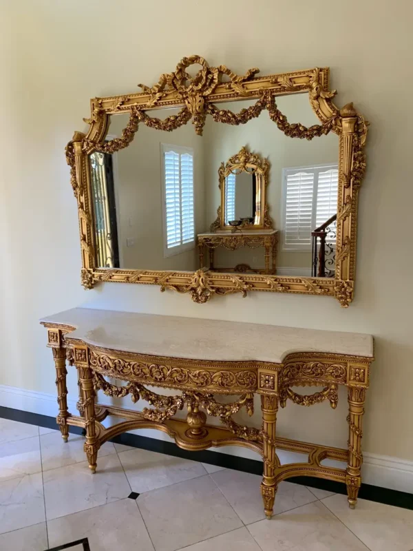 Italian 19th century Louis XVI style carved and gilt wood grand console with mirror - Image 3