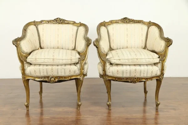 French Louis XV-Style Armchairs – Pair