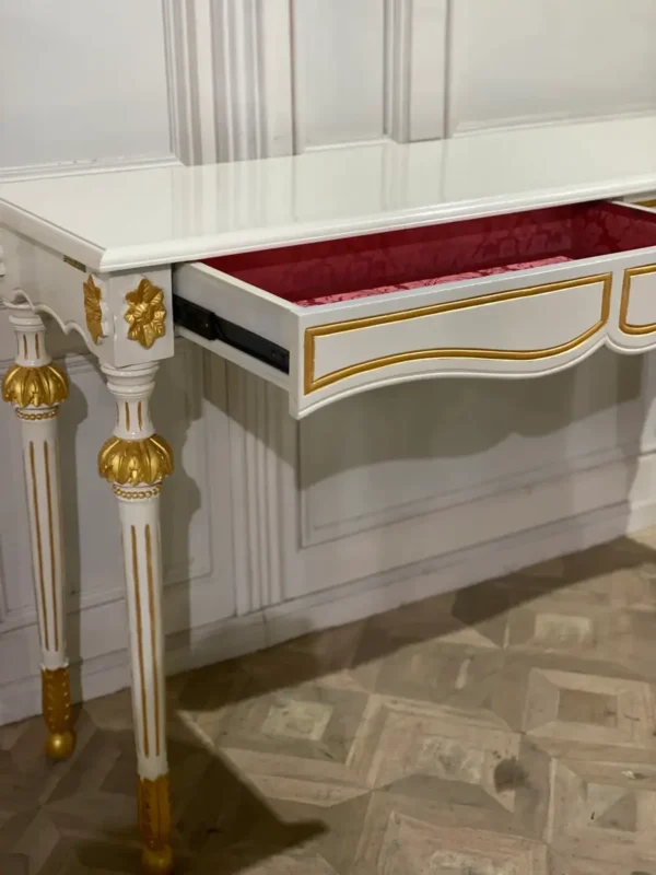 White and Gold Console Table with Drawer - Image 2